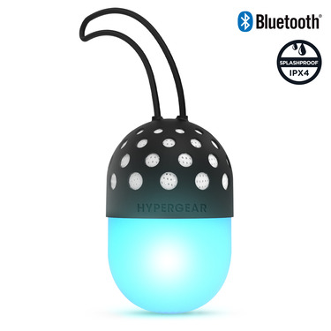 HyperGear Speaker Bluetooth 3W Waterproof IPX4 Go-Blow Light Up LED RGB 7 Colour Changing Modes TWS 1Hr Rapid Charge  Black