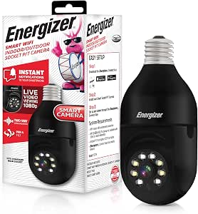 Energizer Connect Smart 1080p HD Outdoor Security Socket Camera With Siren Alarm, Motion Alert, 2 Way Audio